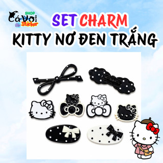 [ĐỘC QUYỀN]  ✨ Set Charm Hello Kitty Đen Trắng Nơ Chấm Bi Kawaii Cute ✨