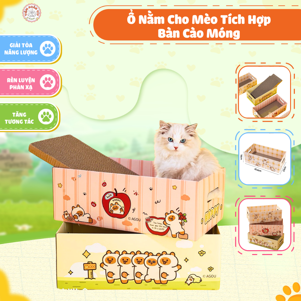 [OOWOV] Ổ Nằm Cho Mèo Tích Hợp Bàn Cào Móng 2IN1 - Chất Liệu Carton Chống Mài Mòn, Không Rơi Vụn