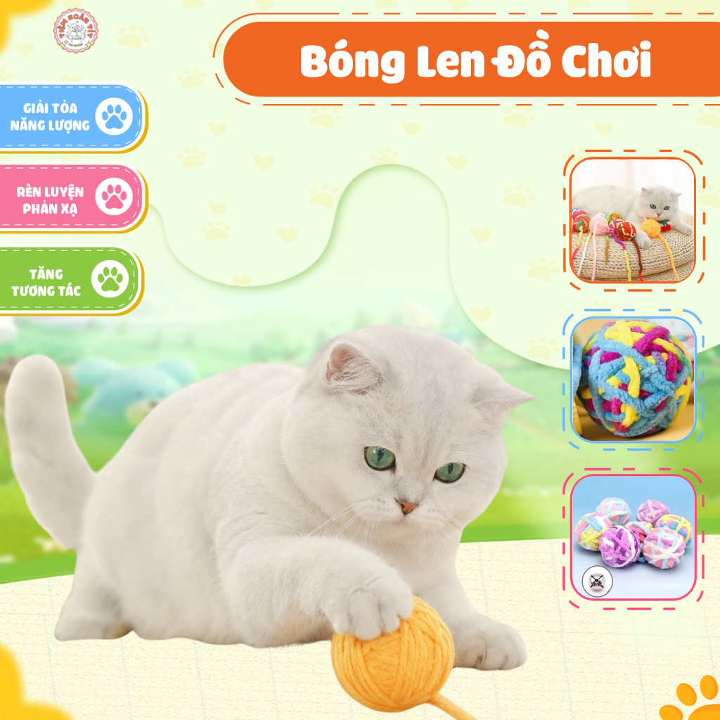 Bóng Len Đồ Chơi Kèm Chuông Cho Mèo Kích Thích Vận Động