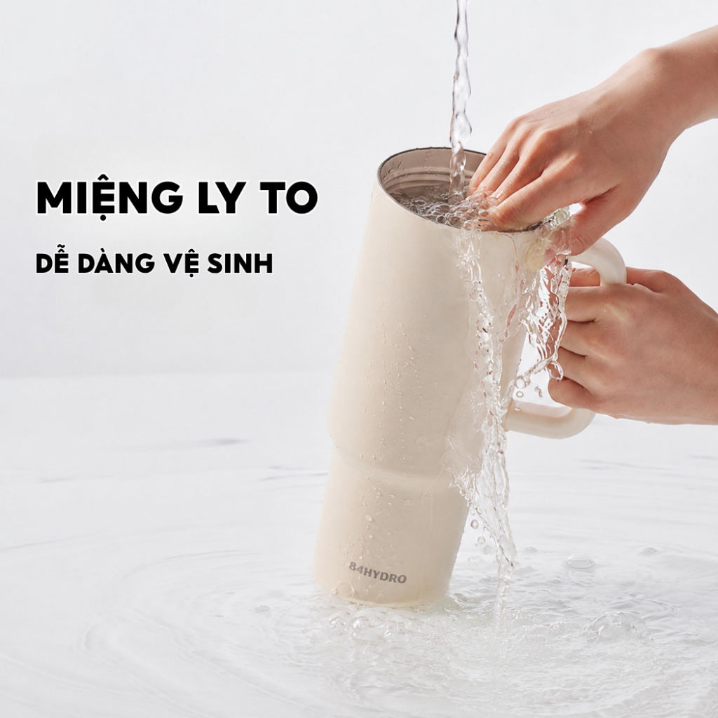 Ly giữ nhiệt lõi tráng sứ 84T1200C Cream White, inox304, dung tích lớn 1200ml, khắc tên theo yêu cầu