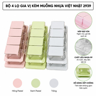 Bộ 4 hũ đựng gia vị cao cấp nhựa trắng trong, Hũ đựng gia vị nhựa cao cấp Nhựa Việt Nhật 2939