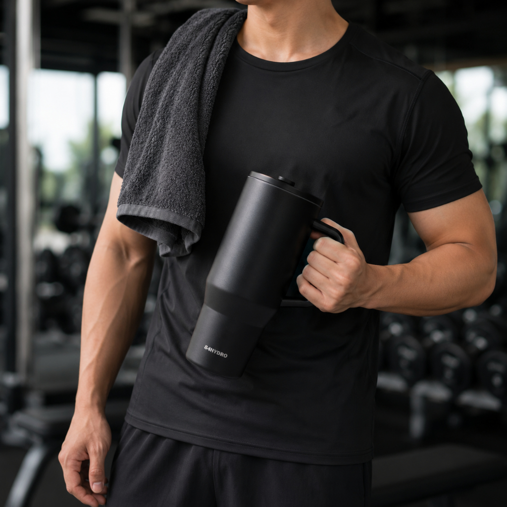 Ly giữ nhiệt lõi tráng sứ 84T1200C All Black, inox304, dung tích lớn 1200ml, khắc tên theo yêu cầu