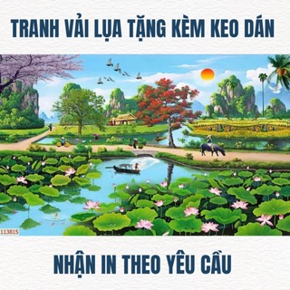 Tranh 3D dán tường Đồng Quê, tranh làng quê, tranh cánh đồng lúa chín, tranh in trên chất liệu vải lụa(tặng kèm keo dán)