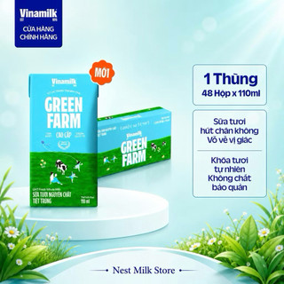 Sữa Tươi Nguyên Chất Tiệt Trùng Green Farm 100% không đường Hộp 110ml - Thùng 48 Hộp