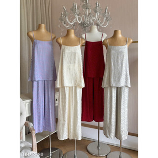 Set Tơ Tằm Áo 2 Dây Khuy Sườn Mix Quần Suông Chuẩn Linh Hoàng