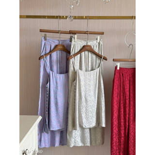 Set Tơ Tằm Áo 2 Dây Khuy Sườn Mix Quần Suông Chuẩn Linh Hoàng