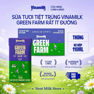 Sữa Tươi Tiệt Trùng Vinamilk Green Farm ít đường Thùng 48 Hộp x 110ml