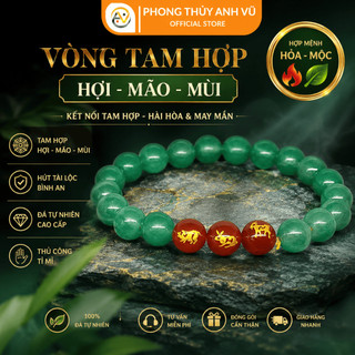 Vòng tay 12 con giáp tam hợp hợi mão mùi đã khai quang - chất liệu mã não xanh - may mắn tài lộc