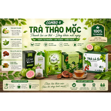 Combo 4 Loại Trà Lá Ổi Túi Lọc, Trà Búp Ổi Non, Trà Lá Ổi Linh Chi, Thảo Mộc Thiên Nhiên