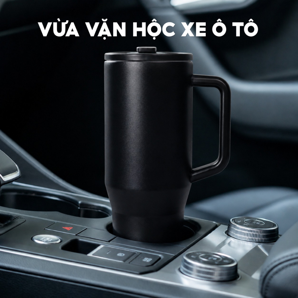 Ly giữ nhiệt lõi tráng sứ 84T1200C All Black, inox304, dung tích lớn 1200ml, khắc tên theo yêu cầu