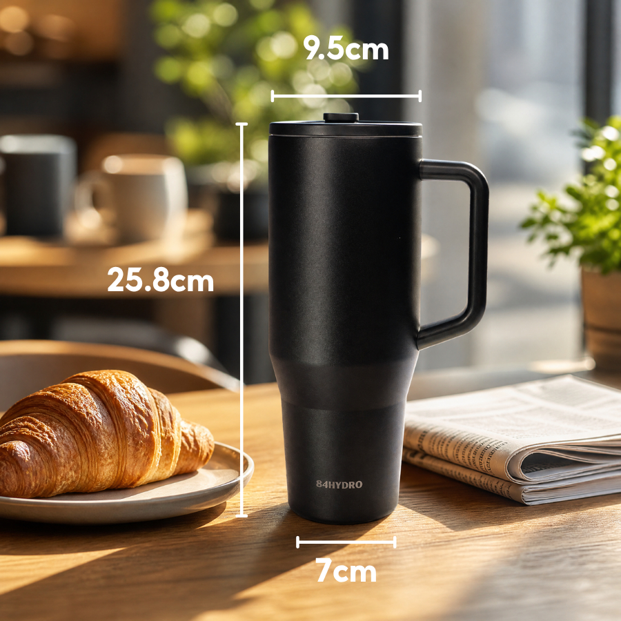 Ly giữ nhiệt lõi tráng sứ 84T1200C All Black, inox304, dung tích lớn 1200ml, khắc tên theo yêu cầu