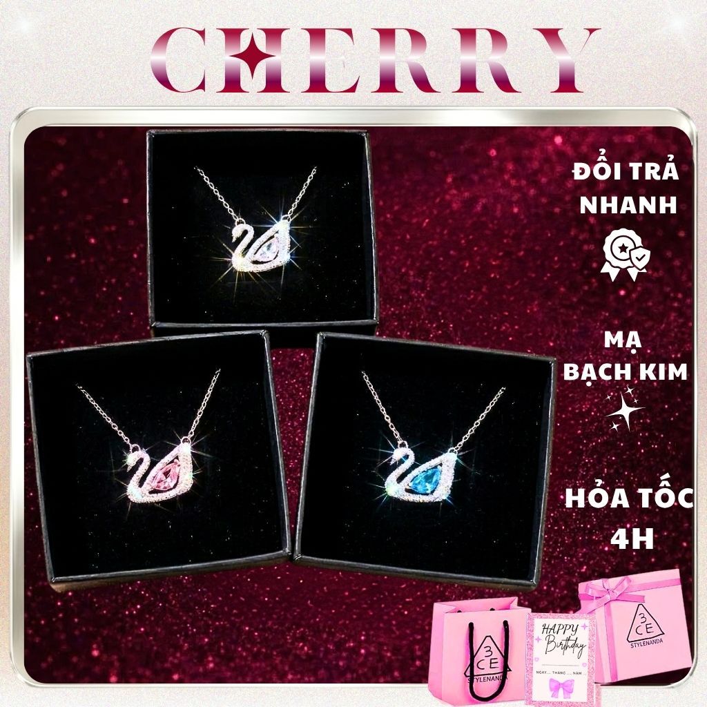 [ Hàng loại 1 ] Dây chuyền thiên nga titan mặt đá nhiều màu CHERRY JEWELRY, Vòng cổ nữ Swan cao cấp