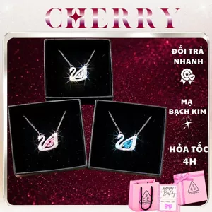 Dây chuyền thiên nga titan mặt đá nhiều màu CHERRY JEWELRY, Vòng cổ bạc nữ Swan cao cấp không gỉ
