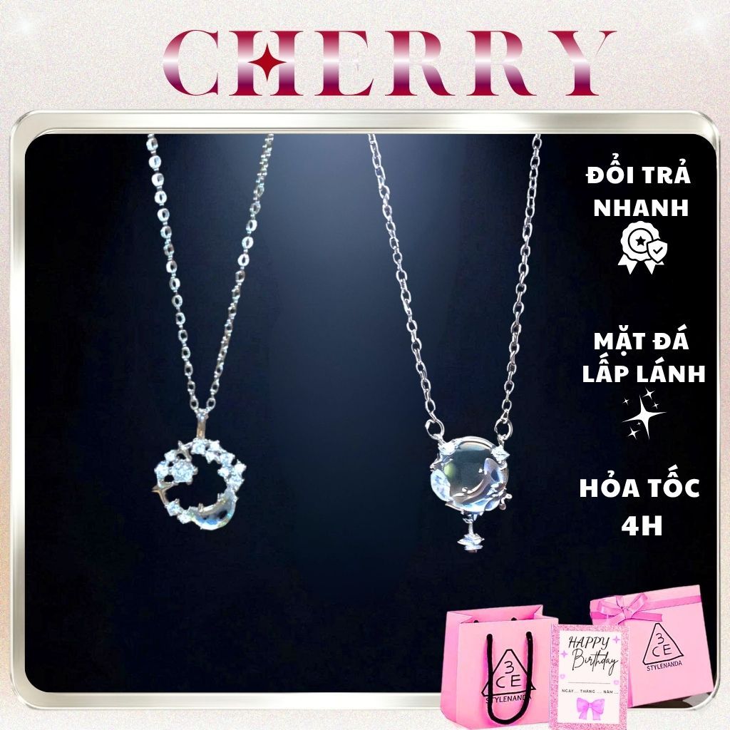 [ KHÔNG ĐEN GỈ ] Dây chuyền nữ titan đá mặt trăng sợi mảnh bạc phụ kiện trang sức thời trang CHERRY