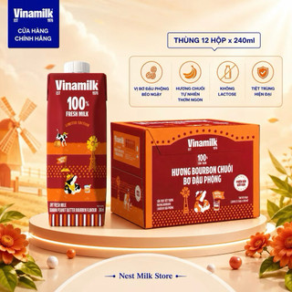 Sữa Tươi Tiệt Trùng Hương Bourbon Chuối Bơ Đậu 240ml - Thùng 12 Hộp
