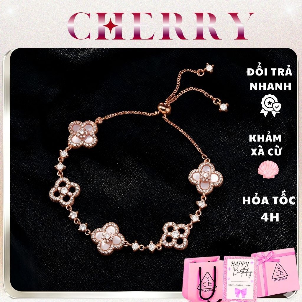 [KHÔNG ĐEN GỈ] Vòng tay thép Titan mạ vàng cỏ bốn lá may mắn thời trang nữ tính CHERRY JEWELRY