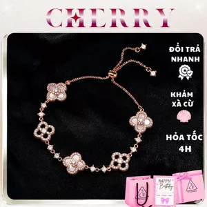 Vòng tay thép Titan cỏ 4 lá may mắn mạ vàng thời trang nữ tính CHERRY JEWELRY