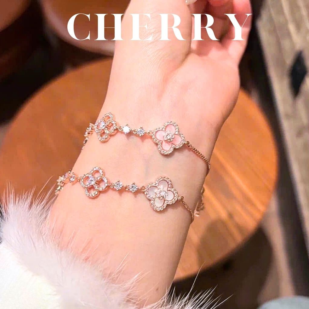 [KHÔNG ĐEN GỈ] Vòng tay thép Titan mạ vàng cỏ bốn lá may mắn thời trang nữ tính CHERRY JEWELRY