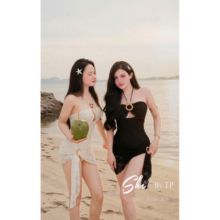 Set Bikini 1 Mảnh Ren Móc Gỗ Mix Choàng Buộc Ngắn Chuẩn She’s