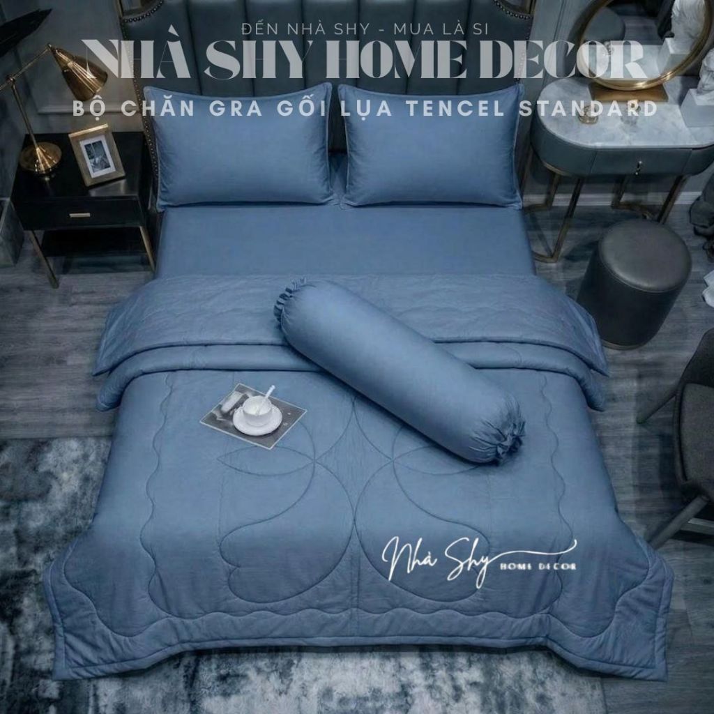 Trọn Bộ Chăn Ga Gối Lụa Tencel Standard Cao Cấp - Bộ 4 Món Không Chăn Và 5 Món Có Chăn - Nhà Shy Home Decor