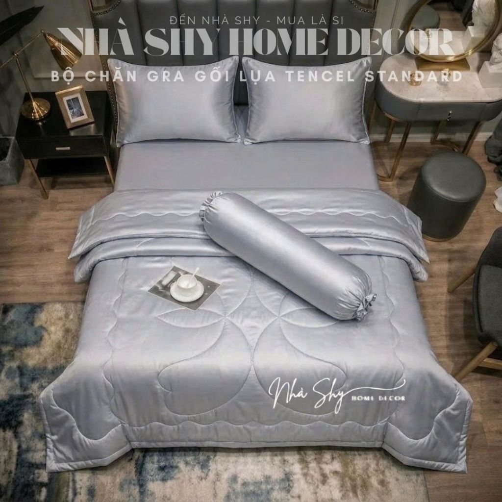 Trọn Bộ Chăn Ga Gối Lụa Tencel Standard Cao Cấp - Bộ 4 Món Không Chăn Và 5 Món Có Chăn - Nhà Shy Home Decor