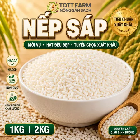 Nếp sáp XUẤT KHẨU, gói 1kg, nếp sáp không biến đổi gen