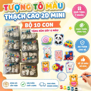 Combo 10 tượng tô màu thạch cao 2D mini (4-6cm) tặng kèm dây 6 màu cho bé sáng tạo