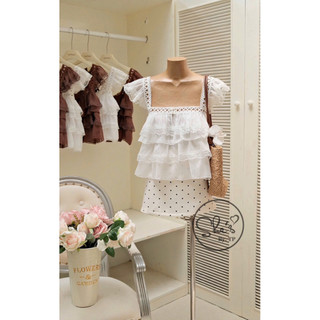 Set Áo Voan Tầng Viền Ren Mix Quần Váy Chấm Bi Chuẩn She’s