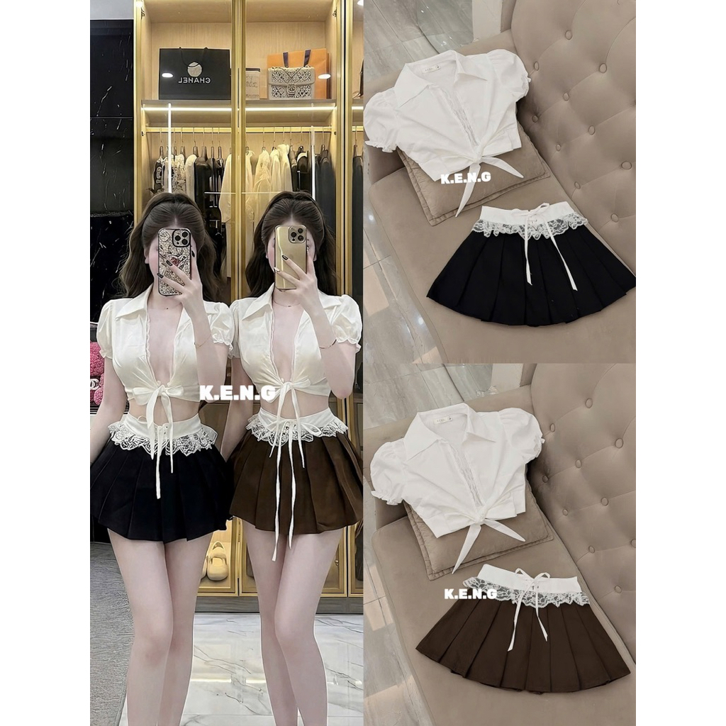set sơ mi phối ren ạ sz s,m