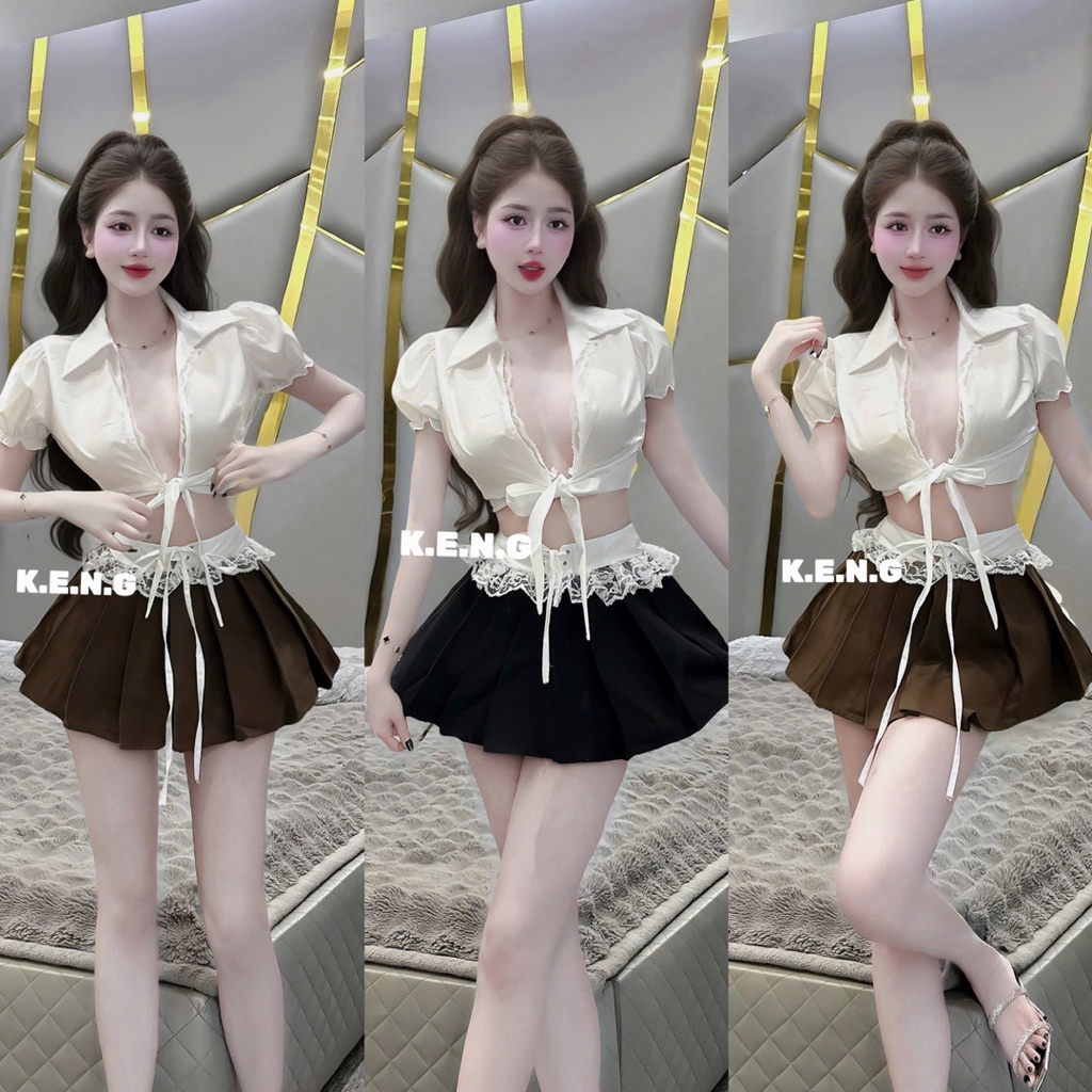set sơ mi phối ren ạ sz s,m