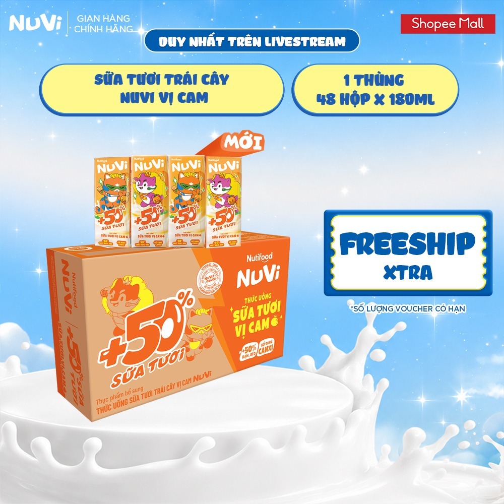 [KOL] Thùng 48 Hộp Thức Uống Sữa Tươi Trái Cây 180ml