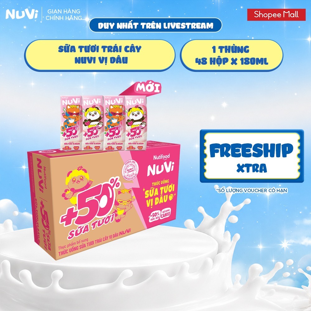 [KOL] Thùng 48 Hộp Thức Uống Sữa Tươi Trái Cây 180ml
