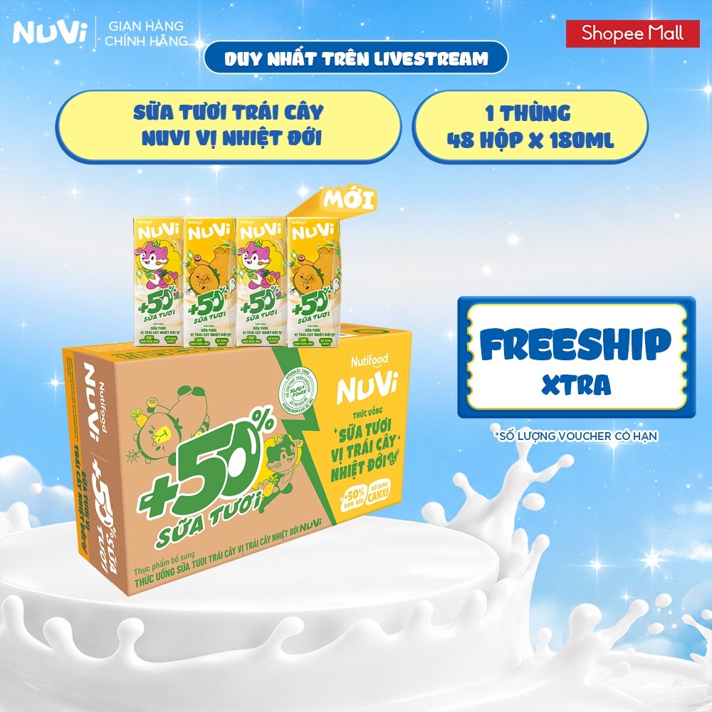 [KOL] Thùng 48 Hộp Thức Uống Sữa Tươi Trái Cây 180ml