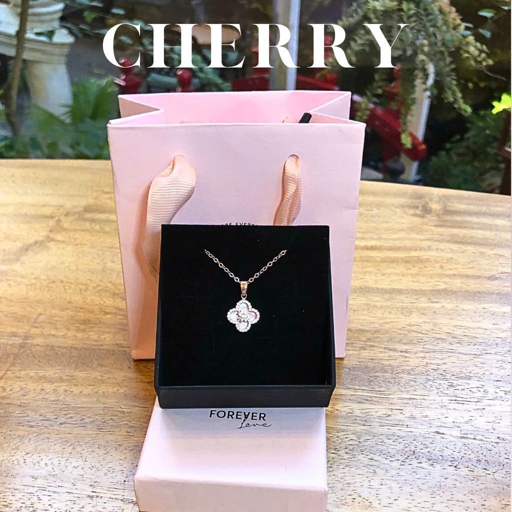Dây chuyền bạc nữ cỏ 4 lá CHERRY JEWELRY, Vòng cổ titan mạ vàng hồng may mắn phụ kiện thời trang