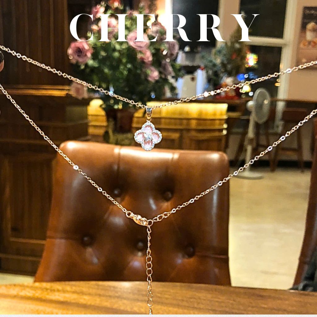 Dây chuyền bạc nữ cỏ 4 lá CHERRY JEWELRY, Vòng cổ titan mạ vàng hồng may mắn phụ kiện thời trang