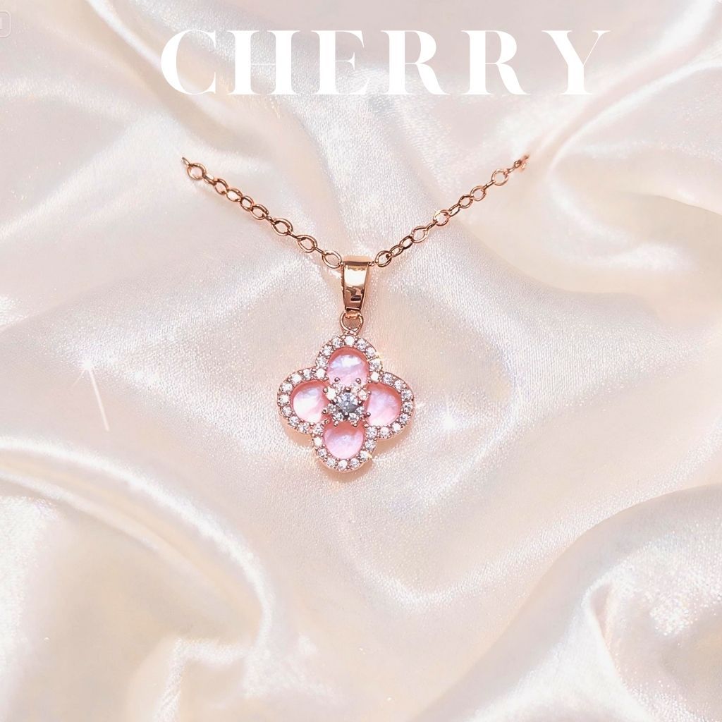 Dây chuyền bạc nữ cỏ 4 lá CHERRY JEWELRY, Vòng cổ titan mạ vàng hồng may mắn phụ kiện thời trang