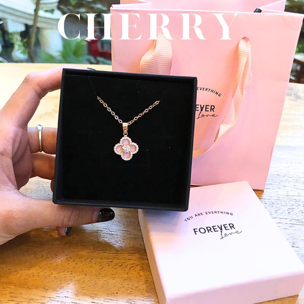 Dây chuyền bạc nữ cỏ 4 lá CHERRY JEWELRY, Vòng cổ titan mạ vàng hồng may mắn phụ kiện thời trang