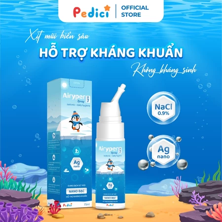 Xịt mũi biển sâu hỗ trợ kháng khuẩn Nano Bạc - Airyper Spray 0.9% - 75ml