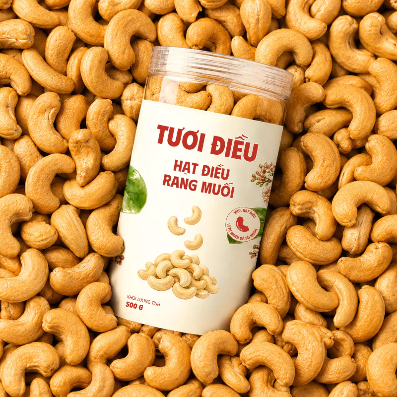 Hạt điều rang muối bóc vỏ Tươi Điều 500g (hạt nguyên to, không hôi dầu, không ỉu, béo ngọt tự nhiên)