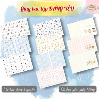 (XẤP 10 Tờ SẴN BÌA KIẾNG) Giấy bao tập, Giấy bao vở, Bao sách chủ đề Đáng Yêu | by Winwin