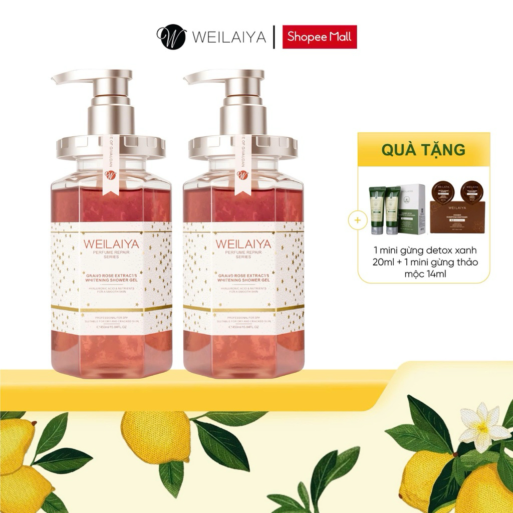 Sữa tắm trắng da cánh hoa hồng Damask Weilaiya Grand Rose Extracts Whitening Shower Gel 450ml Combo 2 chai