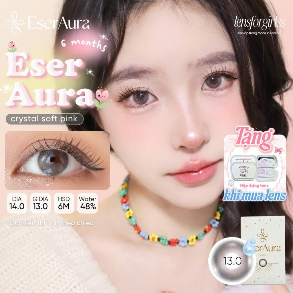 Kính áp tròng choco hồng khói CRYSTAL SOFT PINK chính hãng ESER AURA | Hsd 6 tháng | LENSFORGIRLSS