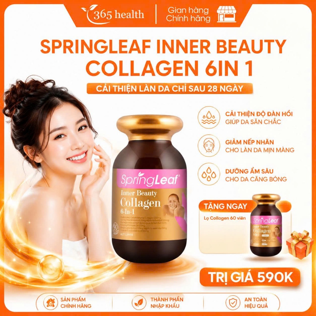 Viên uống đẹp da, chống lão hóa Collagen 6 in 1 Spring Leaf Inner Beauty hàng nhập khẩu từ Úc