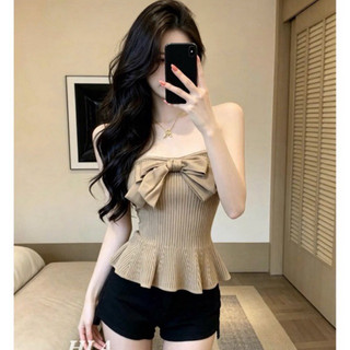 QCL1 7319 Áo quây len nơ ngực to dáng puplem mới về siêu đẹp sang chảnh(Freesize)