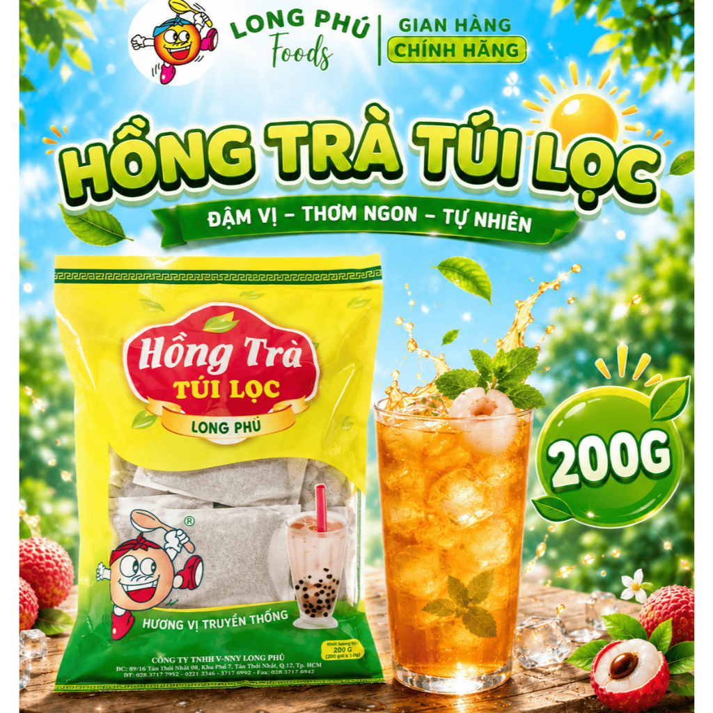 [COMBO 5 GÓI] Hồng Trà Truyền Thống Long Phú 200gr - Chuyên Pha Trà Đào, Trà Tắc, Trà Truyền Thống