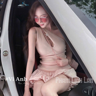 QCL1 A7300/Q1602 Set dời áo len mtg lệch vai xẻ ngực mix quần bí chấm bi siêu hot siêu xinh
