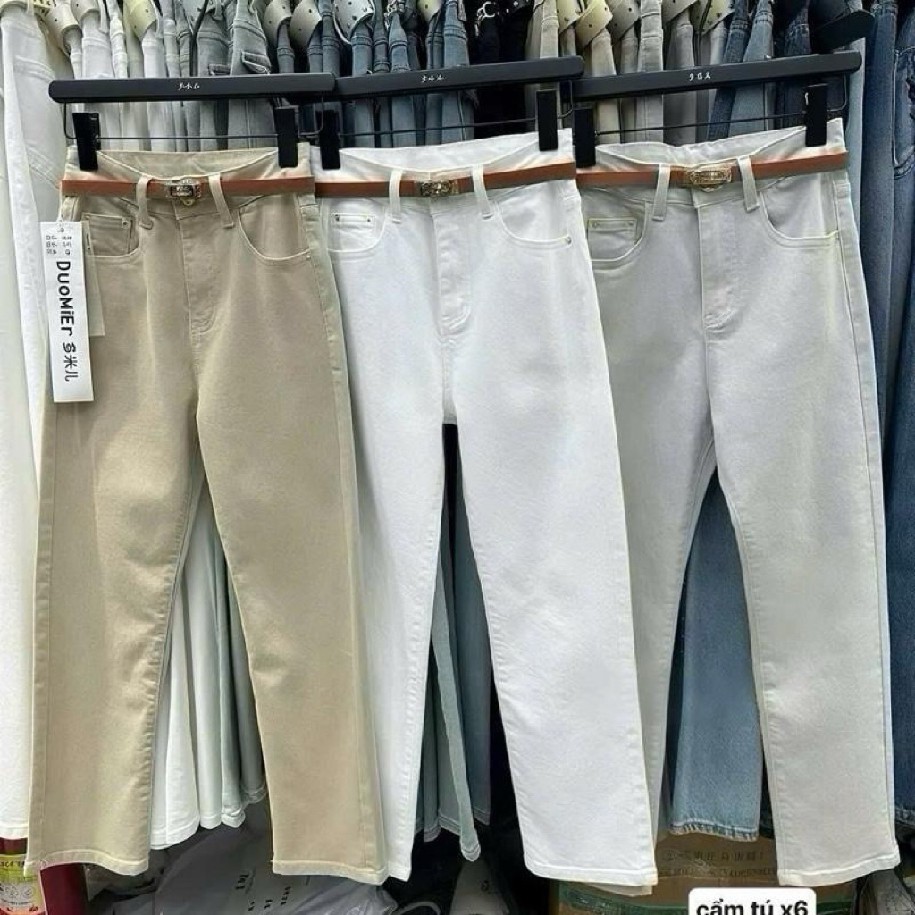 YEN LE | (Hàng QCL1 chuẩn Duomei) 9030 Quần Jeans Xuông Ống Đứng  Kèm Đai Co Giãn Chất Mềm 88-90cm 4 Màu Hàng QCCC Loại1