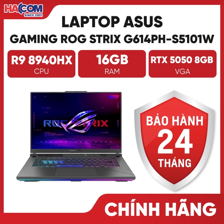 Laptop Asus Gaming ROG Strix G614PH-S5101W (R9 8940HX/16GB/512GB/16 WQXGA 240hz/RTX 5050 8GB/Win11)