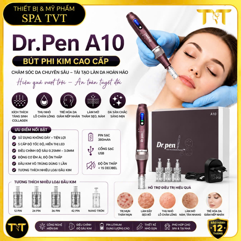 MÁY PHI KIM VI KIM DR.PEN A10, HỖ TRỢ CẢI THIỆN SẸO RỖ, THU NHỎ LỖ CHÂN LÔNG, ĐƯA TINH CHẤT