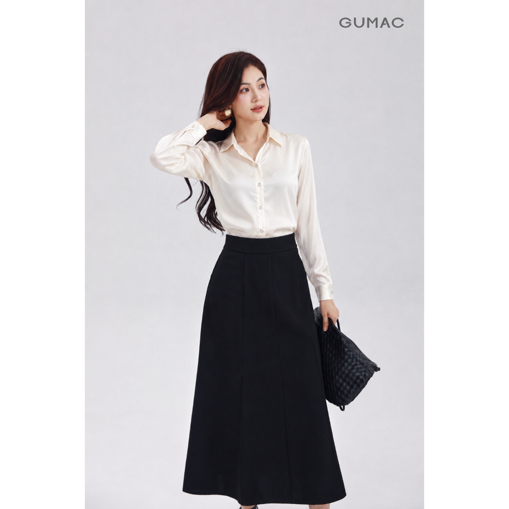 Áo Sơ Mi GUMAC Form Suông Tay Dài Chất Lụa Ánh Nhung Mềm Mại Sang Trọng LAG07001